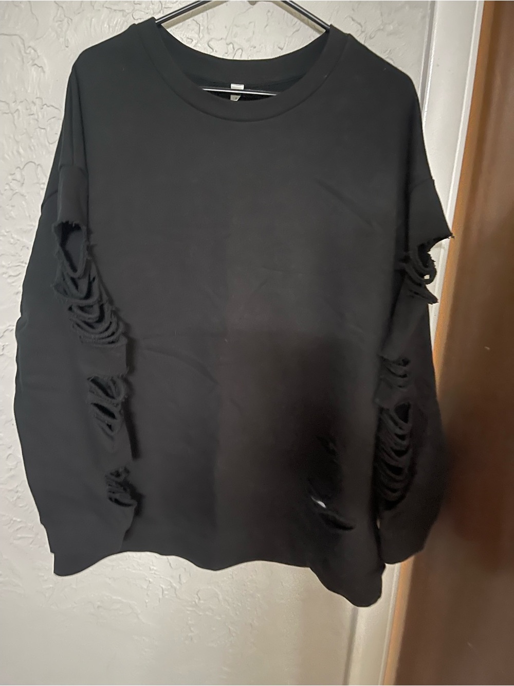 ALO Yoga Black Ripped Sleeve Crewneck Sweatshirt